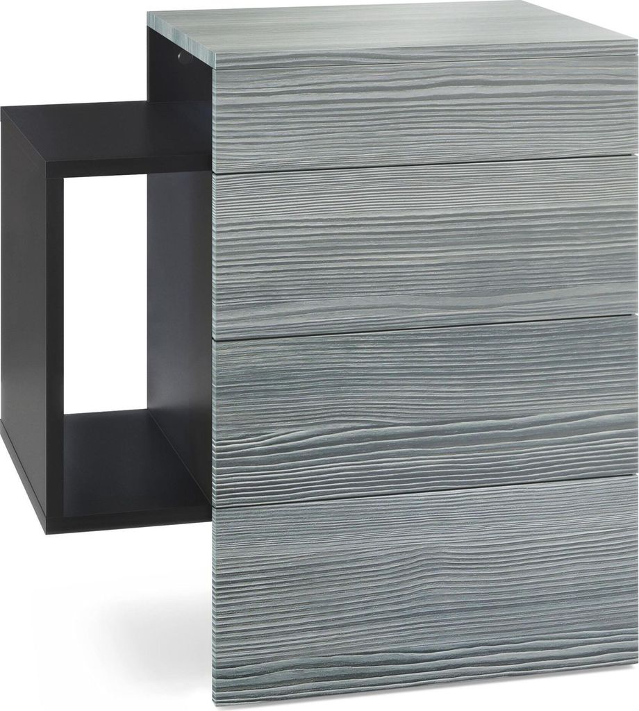 Vladon Nachttisch Queens, Germany, Nachttischschrank mit 2 Schubladen und 1 seitlichem Fach zur Wandmontage, Schwarz matt/Avola-Anthrazit (60 x 63 ...