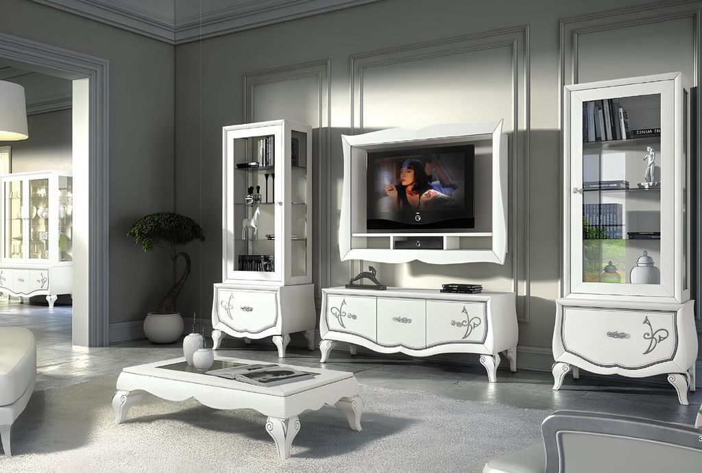 Garnitur rtv Set 4tlg. Wohnwand TV Lowboard Vitrine Sideboard Schrank Design Neu