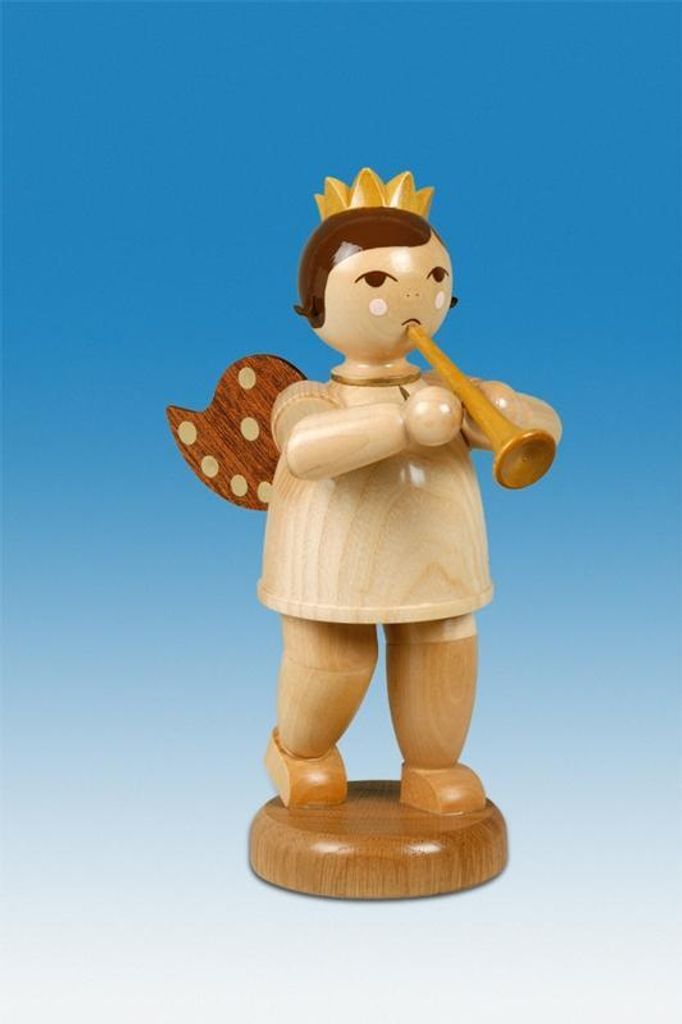 Holzfigur Engel mit Trompete und Krone Höhe 22cm NEU