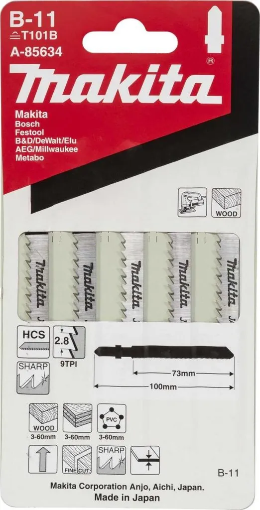 Lame per Seghetto Makita A-85634 B-11 - Confezione da 5 Lame Legno