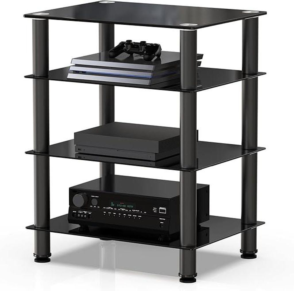Hifi stojan ze skla a hliníku, regál na gramofony s výškově Obrázek produktu 