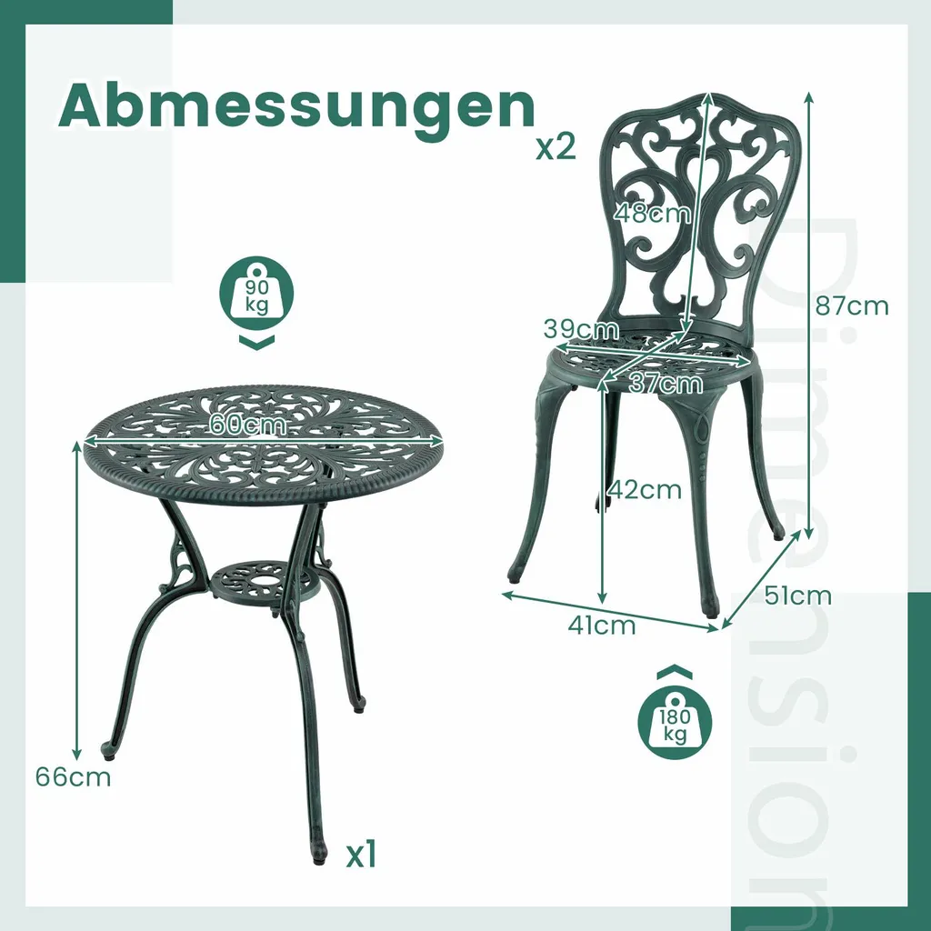 Ensemble de Jardin Résistant aux Intempéries avec Table et Chaises - 3