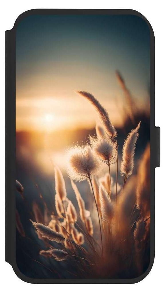 NIVOCASE Klapphülle für Apple iPhone 11 Handyhülle aus Kunst Leder NIVOflip schwarz Natur Sonne Pampasgras