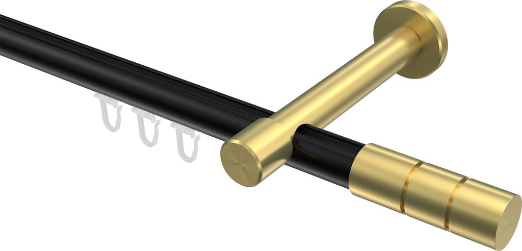 Interdeco Innenlaufstange / Gardinenstange mit Innenlauf Schwarz / Messing-Optik, Typ Prestige Elanto (Rillenzylinder), 20 mm Ø 1-läufig, 240 cm
