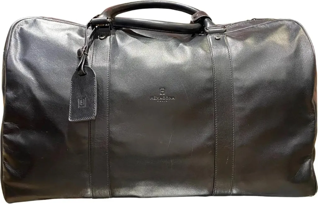 Hexagona Sac de Voyage en Cuir Noir - Bagage Cabine Élégant Grand Format