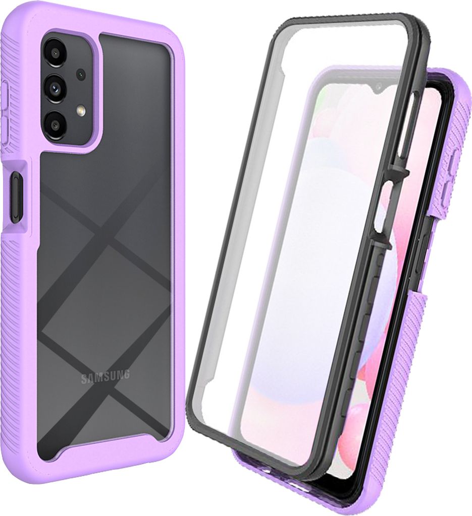 Galaxy A13 4G Hülle, TPU Bumper mit Eingebautem Displayschutz 360 Grad Komplettschutz Schutzhülle für Samsung Galaxy A13 4G Lila