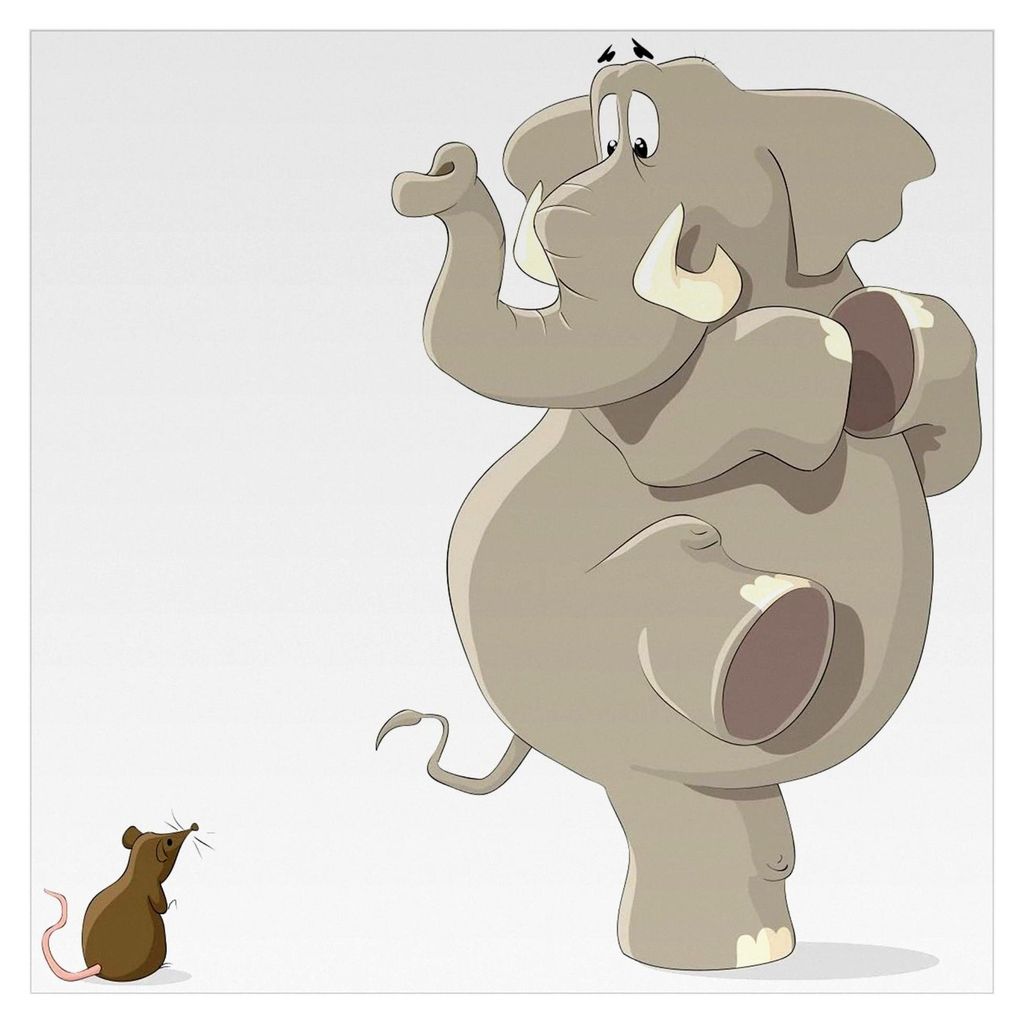 Magnetfolie für Kühlschrank und Geschirrspüler, magnetisch haftend - 60 x 60 cm, Motiv: Elefant erschrickt vor Maus