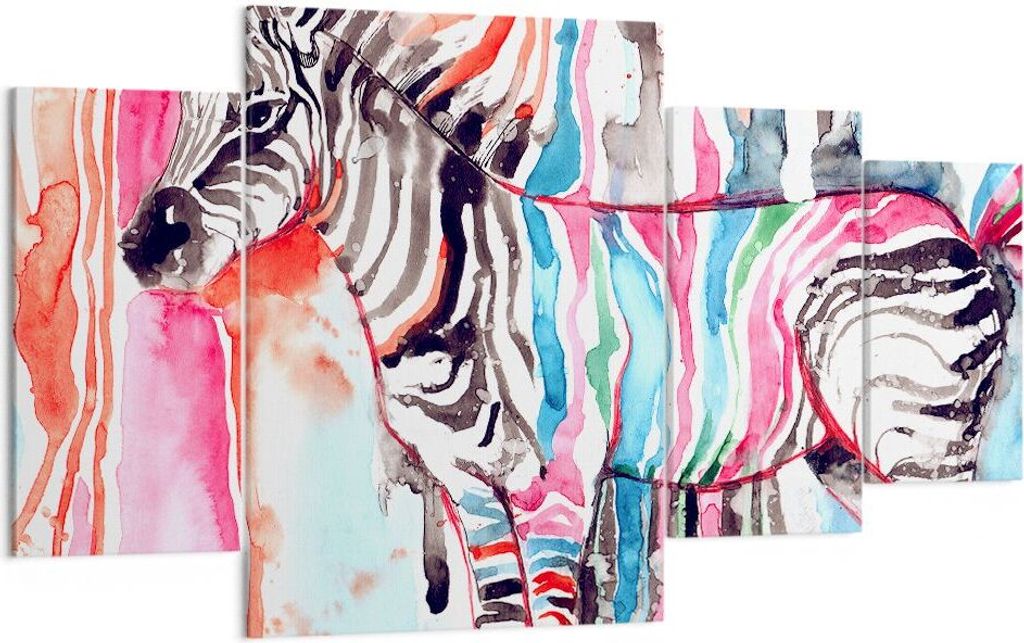 Bild auf Leinwand - Leinwandbild - Zebra Tiere Natur bunte - 160x90cm - Wand Bild - Wanddeko - Leinwanddruck - Bilder - Kunstdruck - Wanddekoration...