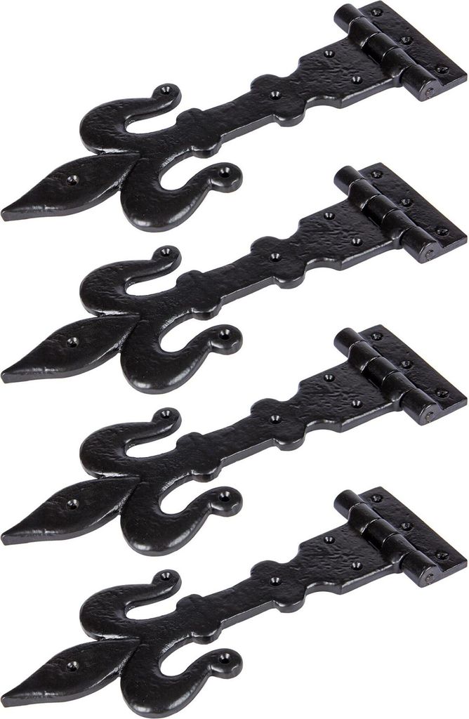 4x Fleur de Lis T-Scharnier Gusseisen Antike Schrank W312mm Schwarz