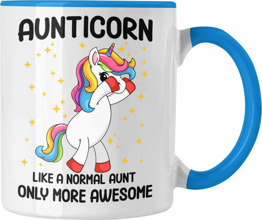 Trendation - Tante Aunticorn Geschenk Tasse Geschenkidee Beste Tante Kaffeetasse Geschenk Lustig (Blau)