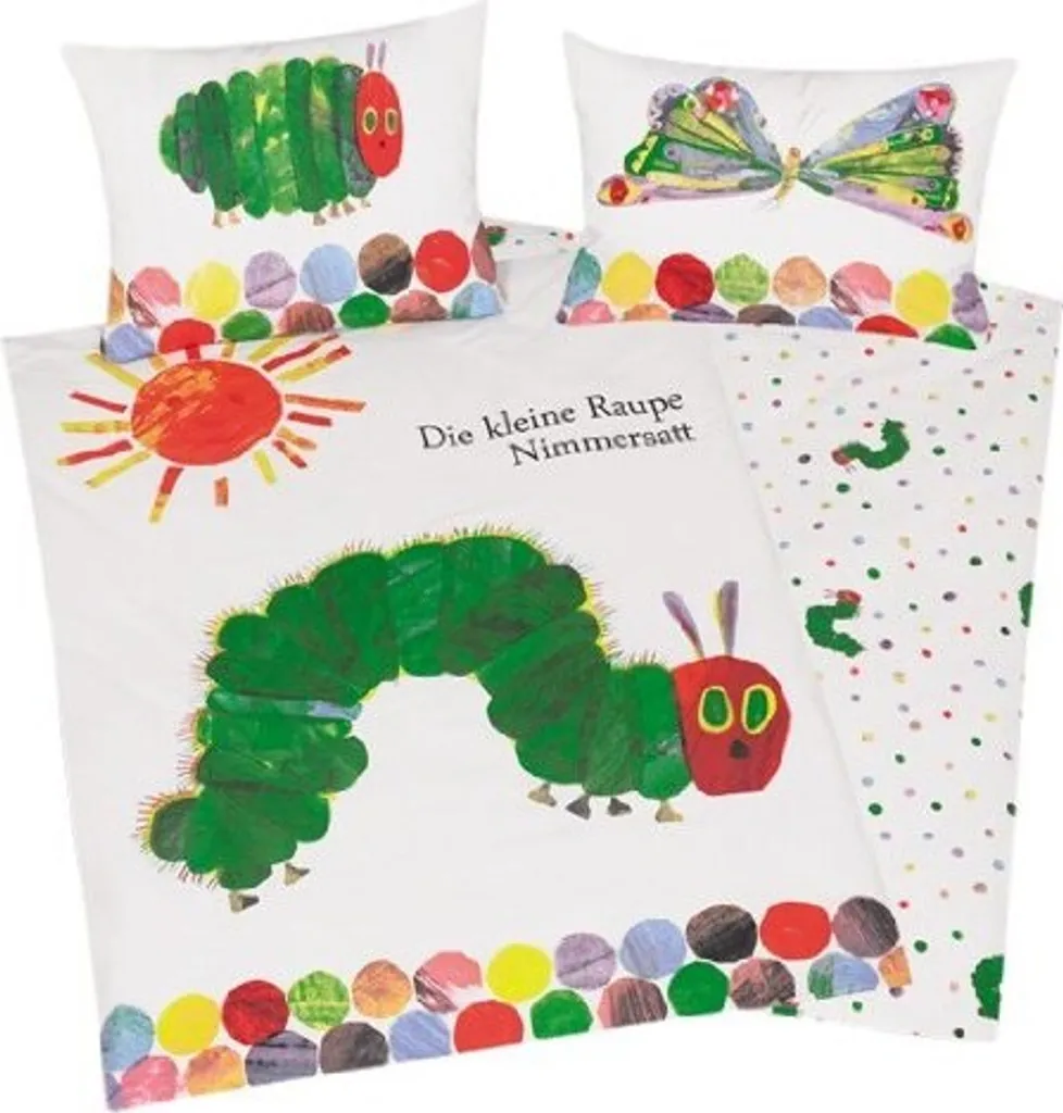 Parure de lit enfant 100% coton La Petite Chenille vert 100x135/40x60