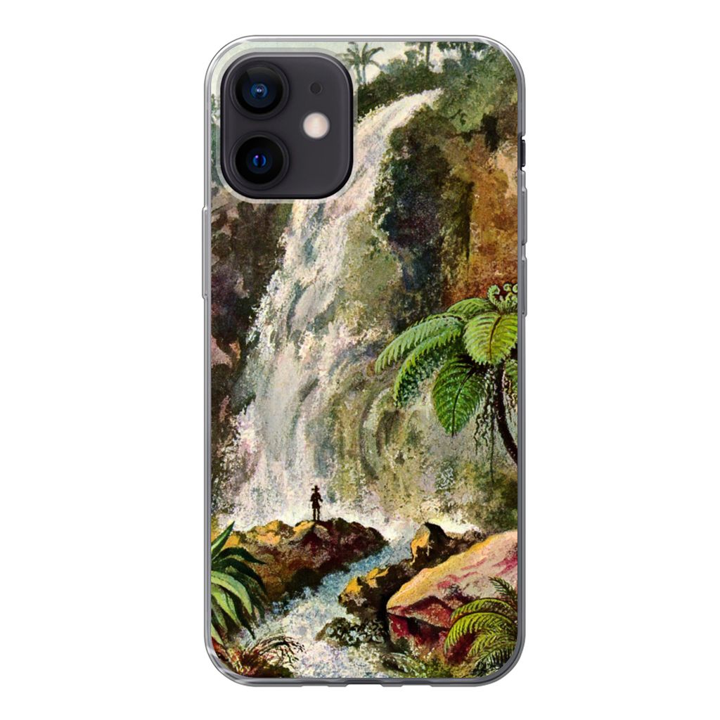MuchoWow Handyhülle Schutzhülle Hülle für iPhone 12 Wasserfall - Kunst - Alte Meister Silikon Softcase Handy Hülle - Schutzhülle