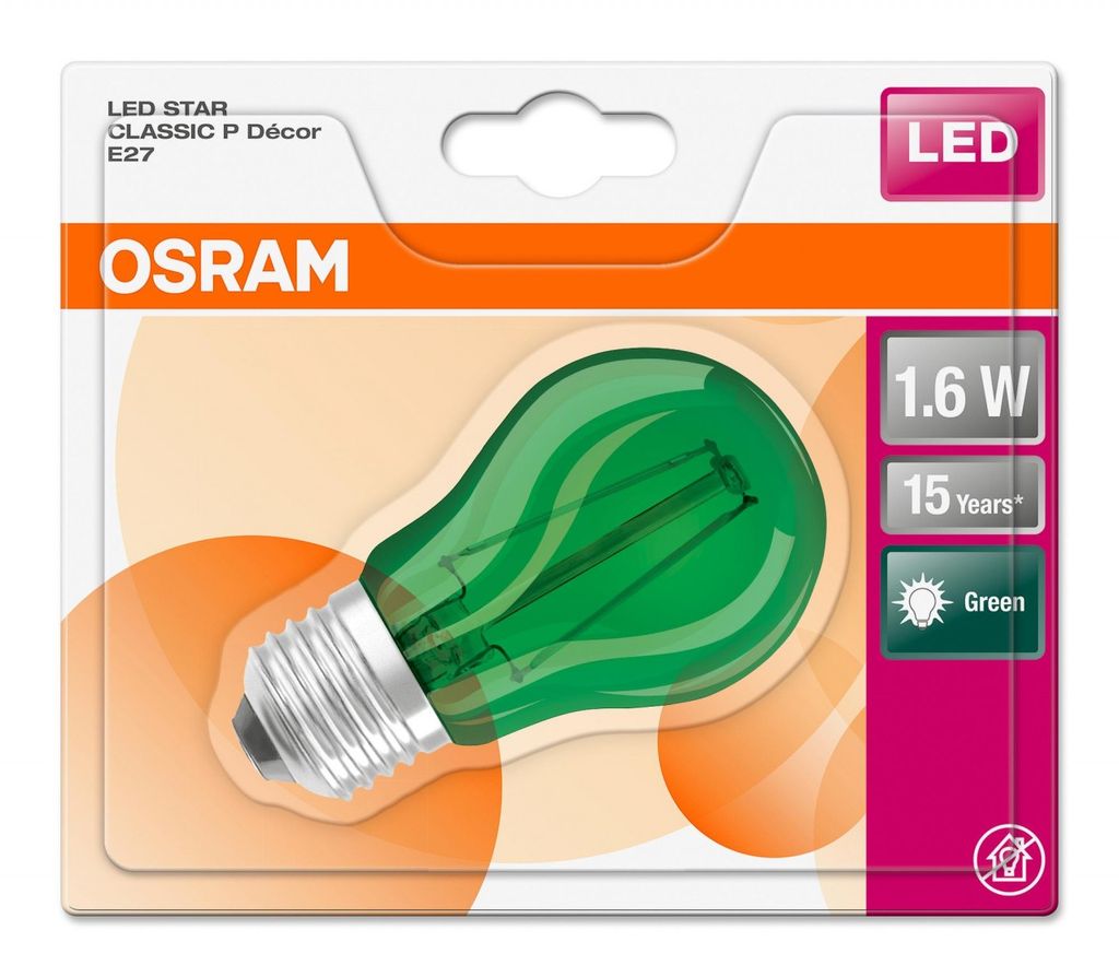 Osram E27 1.6W Green LED-Lampe, Birnenform, Sockel E27, 1,6 Produktbild 