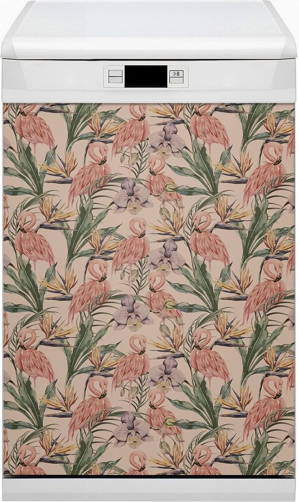 Magnet Folie für Geschirrspüler Küche Magnetmatte 45x80 cm Nachbildung Geschirrspüle - Flamingos