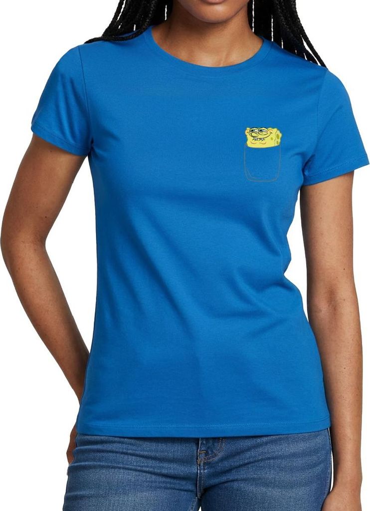 Spreadshirt SpongeBob Schwammkopf Brustmotiv Fanartikel Frauen T-Shirt, S, Royalblau