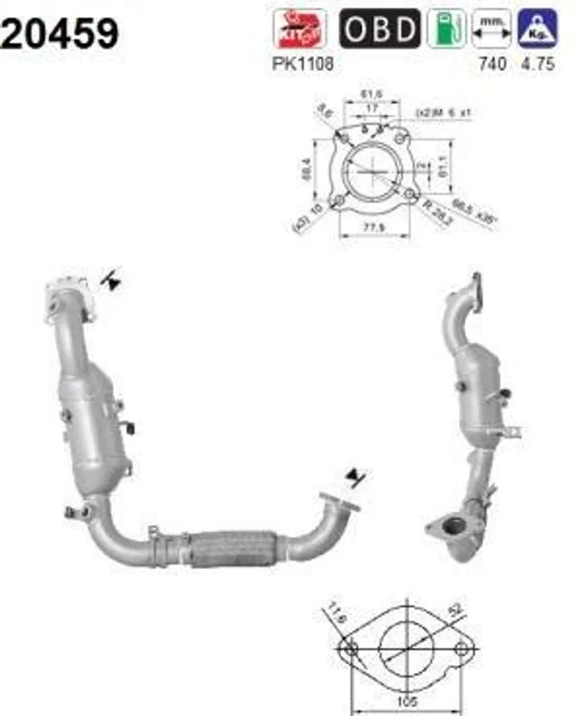 Catalyseur AS 20459 : Réparez les Fuites et Bruits OE 1790029 Ford