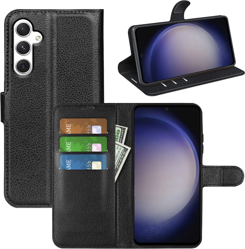 Für Samsung Galaxy A35 Smart Handy Tasche Schwarz Etuis Kunst-Leder Hülle Cover Case Book
