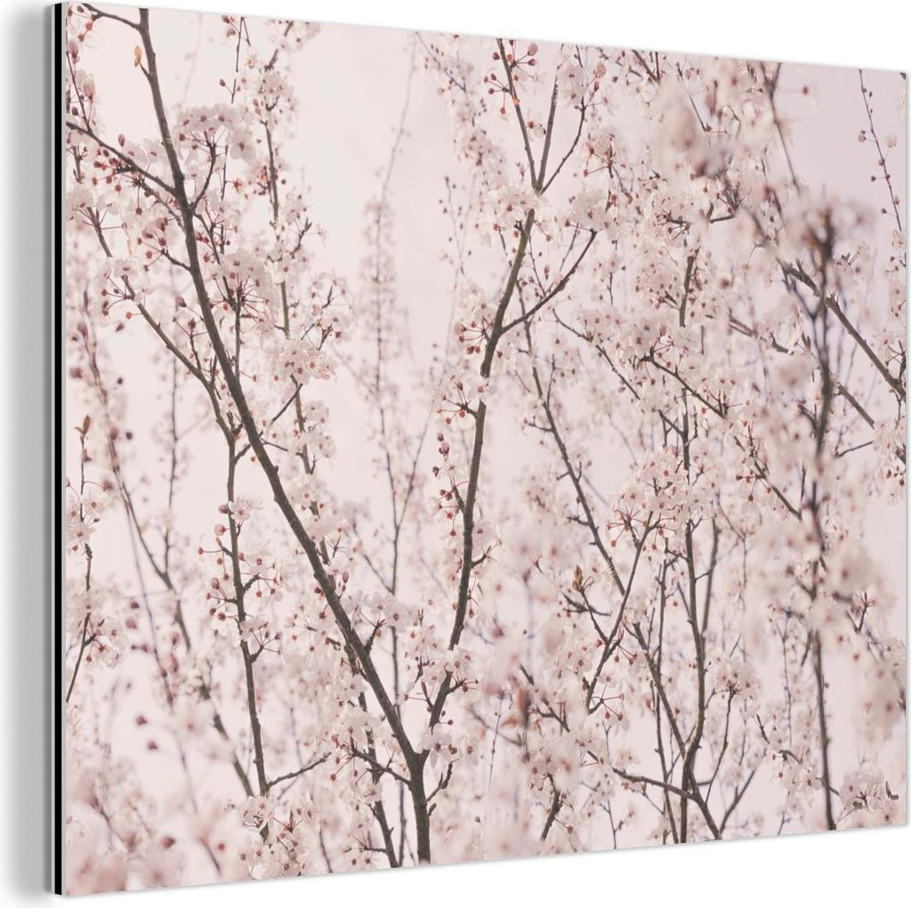 MuchoWow Wanddekoration Metall Metallbild Wandkunst 80x60 cm Blüte - Bäume - Äste - Natur - Rosa MuchoWow Aluminium Gemälde - Alubild