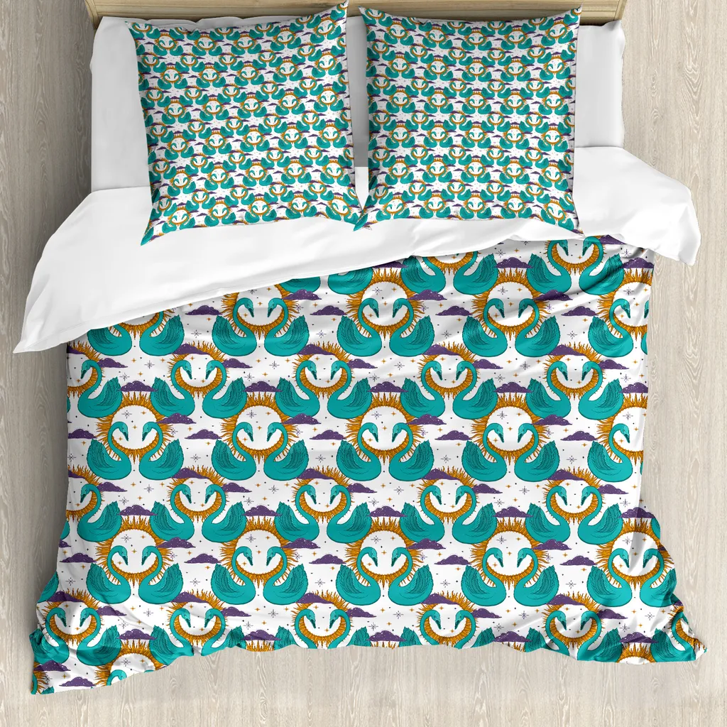 Parure de Lit Simple 155x220 cm avec Housse de Couette Motif Cygne