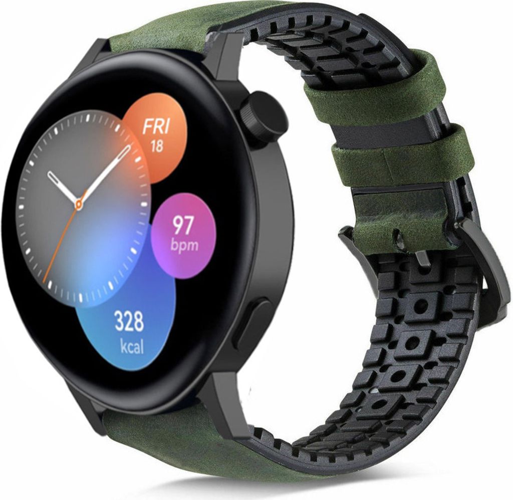 Strap-it Huawei Watch GT 3 42mm Silikon-/Lederarmband (Schwarz/Grün)