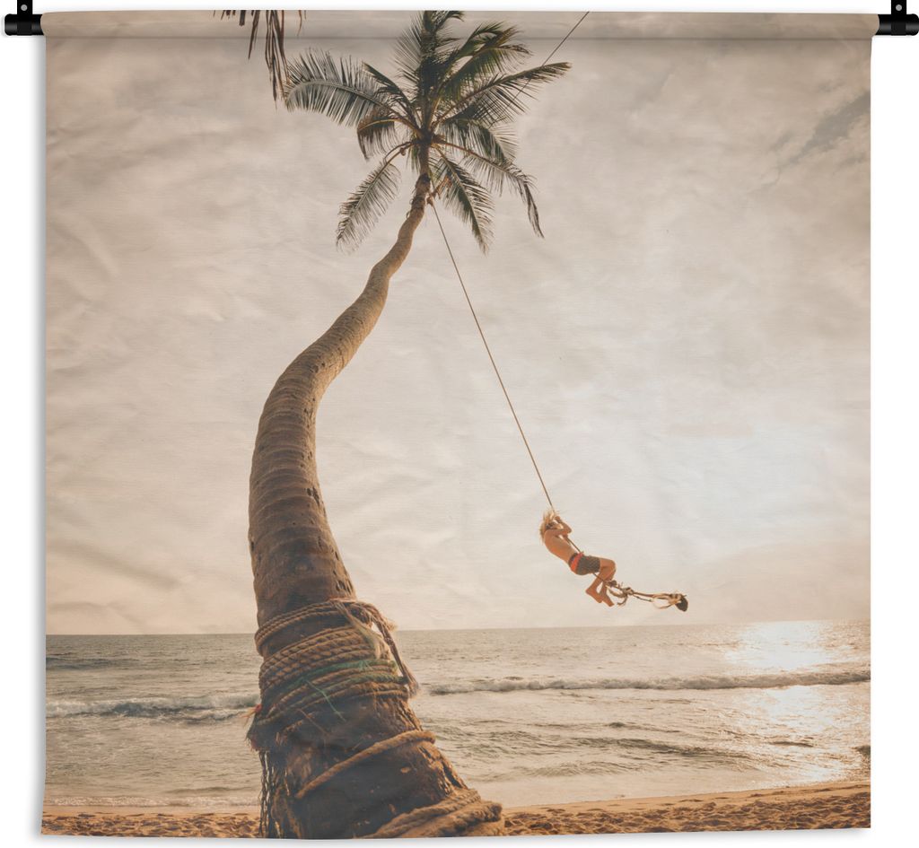 MuchoWow Wandteppich Wandbehang Strand - Schaukel - Palme 90x90 cm Tapisserie Dekoration Wandtuch - Wandaufhänger