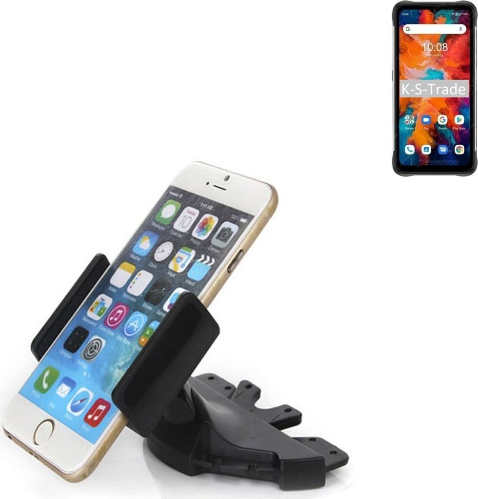 K-S-Trade CD Schlitz Halterung kompatibel mit UMIDIGI Bison X10 Pro Autohalterung KFZ-Halter Radio Handy Halterung 360° drehbar schwarz