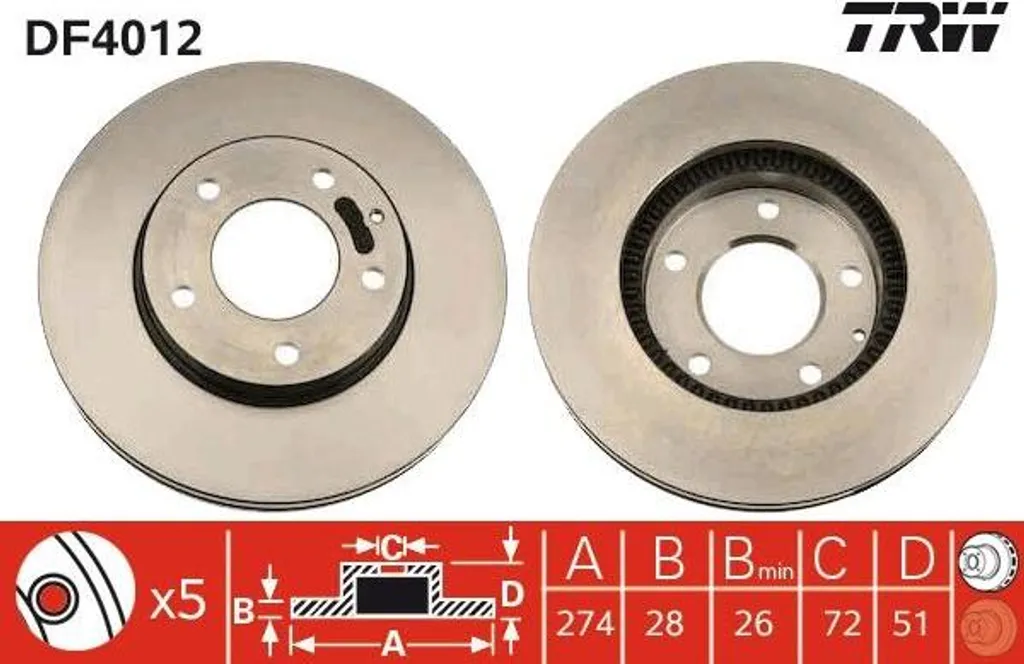 Disque de frein TRW DF4012 pour entretien Mazda Xedos 9 et MPV II