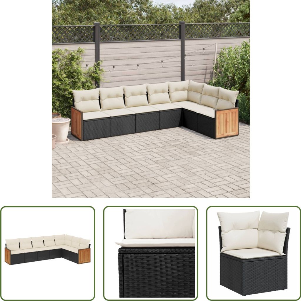 The Living Store 7-tlg. Garten-Sofagarnitur mit Kissen Schwarz Poly Rattan