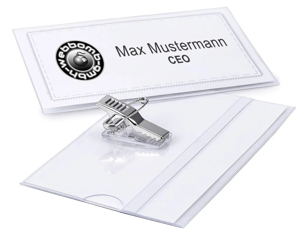 Porte-badge avec clip métallique robuste et épingle, pack de 10 unités