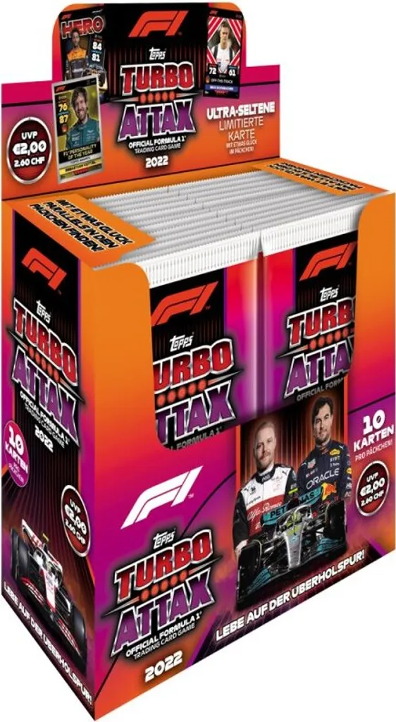 Turbo Attax F1 2022 Topps : 24 Boosters avec Cartes Rares et Brillantes