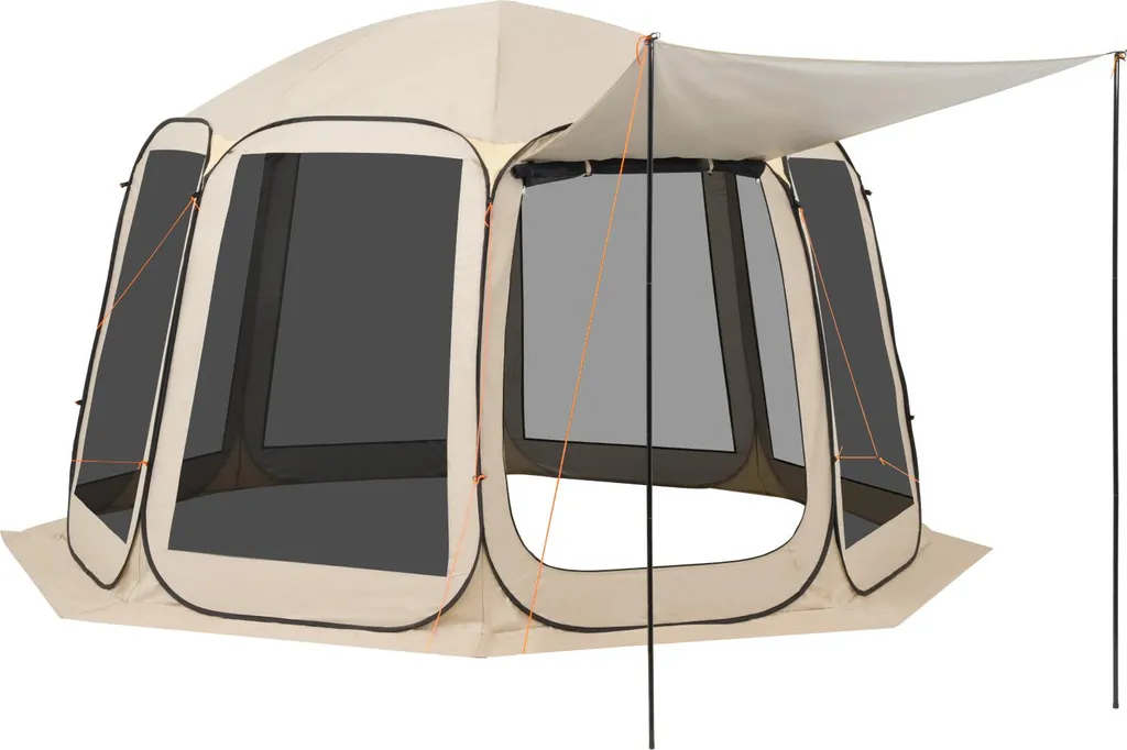 Tenda da campeggio SucceBuy, 365,76x335,28x230 cm, tenda pop-up con tenda estensibile, tenda per 10-12 persone, inclusa borsa per il trasporto e pareti laterali in rete, ideale per patio e attività all'aperto, Beige