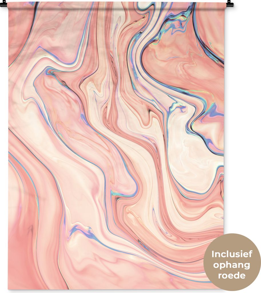 MuchoWow Wandteppich Wandbehang Marmor - Pastell - Rosa - Blau - Marmoroptik - Abstrakt 120x160 cm Tapisserie Dekoration Wandtuch - Wohnzimmer - ...