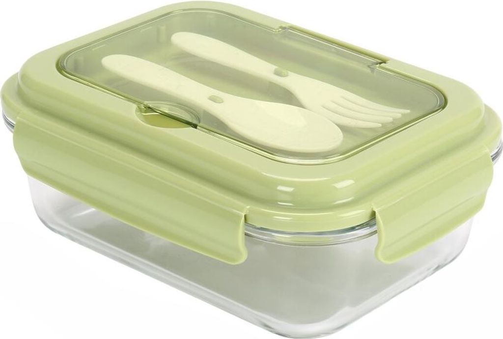 Lunchbox aus Glas mit Besteck - 1L, Brotdose für Schule & Büro