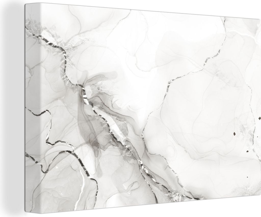 MuchoWow - Leinwandbilder - Marmor - Schwarz - Muster, Wandbild, Wanddeko Bilder Wohnzimmer, 120x80 cm