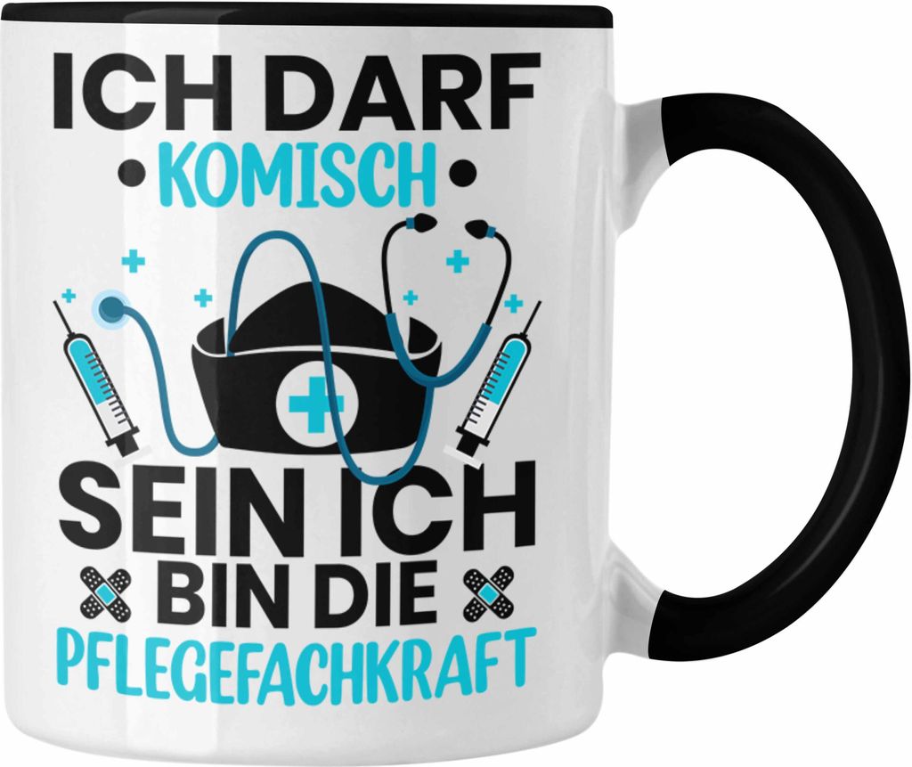 Trendation - Pflegefachfrau Ausbildung Tasse Geschenke Zubehört Pflegefachkraft Lustiger Spruch (Schwarz)
