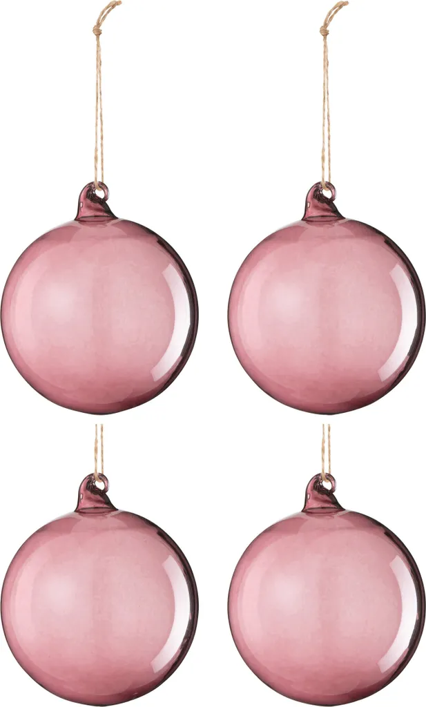 Lot de 4 Boules de Noël J-Line Verre Lilas Clair Finition Brillante