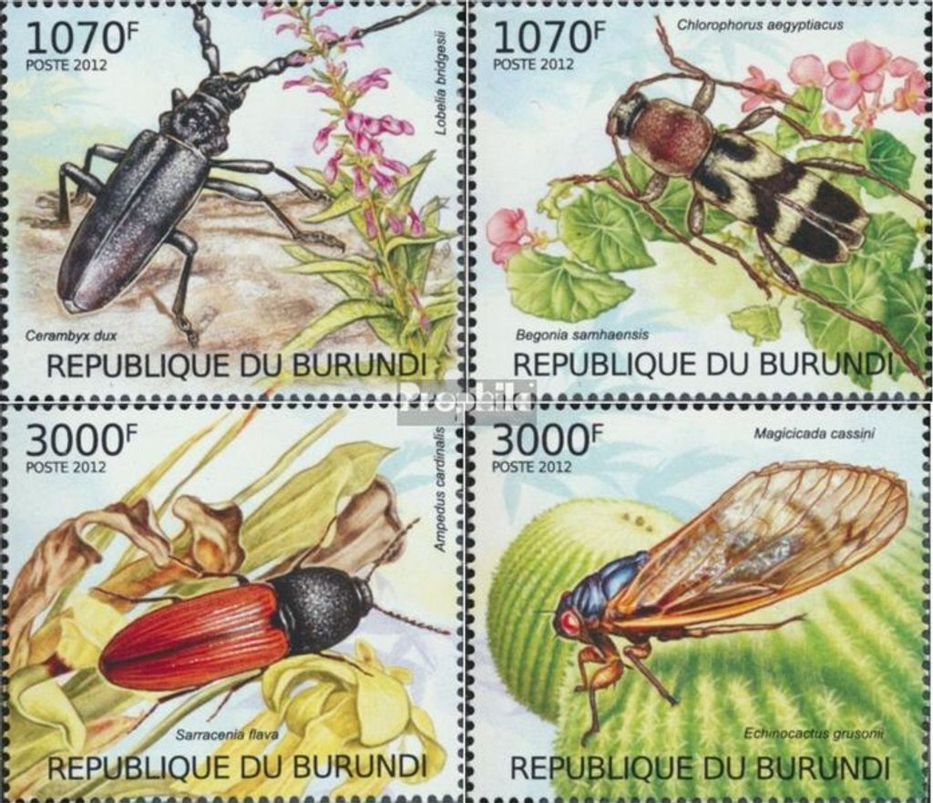 Briefmarken Burundi 2012 Mi 2535-2538 (kompl.Ausg.) postfrisch Seltene Insekten und Pflanzen