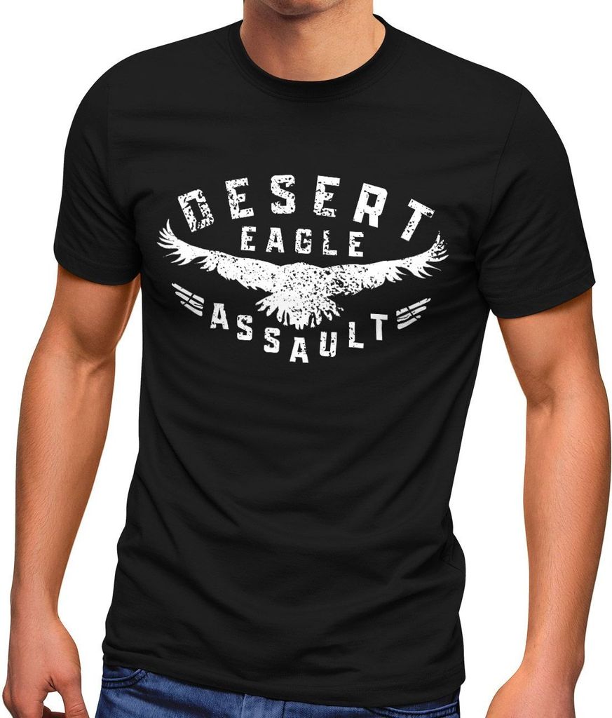 Herren T-Shirt Adler Aufschrift Desert Eagle Assault Printshirt Fashion Streetstyle Neverless schwarz XL