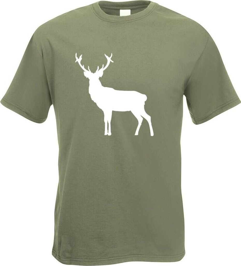Kiwistar - T-Shirt - Olive - Hirsch Rentier REH 2 Motiv Bedruckt Funshirt Design Print - mit Motiv Bedruckt - Funshirt Design - Sport - Freizeit - ...