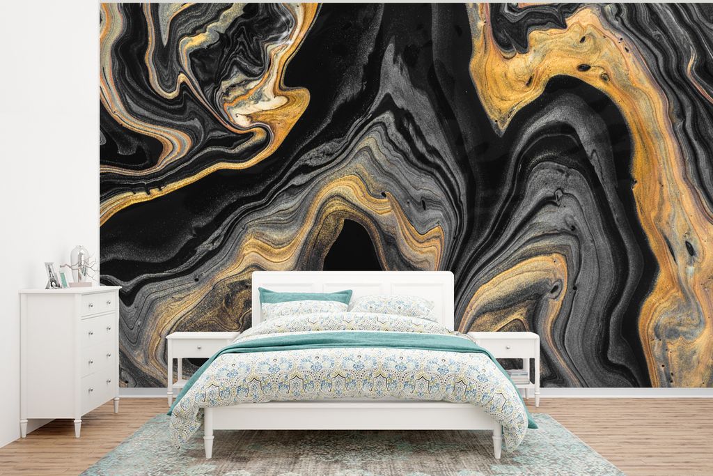 MuchoWow Fototapete für Wohnzimmer oder Schlafzimmer Wandtapete Vinyl Motivtapete Marmor - Acryl - Gold - Luxus - Abstrakt - 320x240 cm - Tapeten