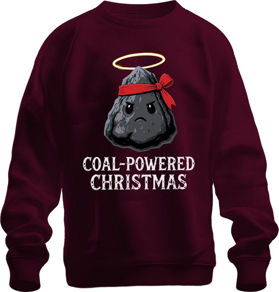 COAL POWERED CHRISTMAS lustig Kohle Weihnachten Geschenk Retro Uni Sweatshirt Pullover, Burgundy, S