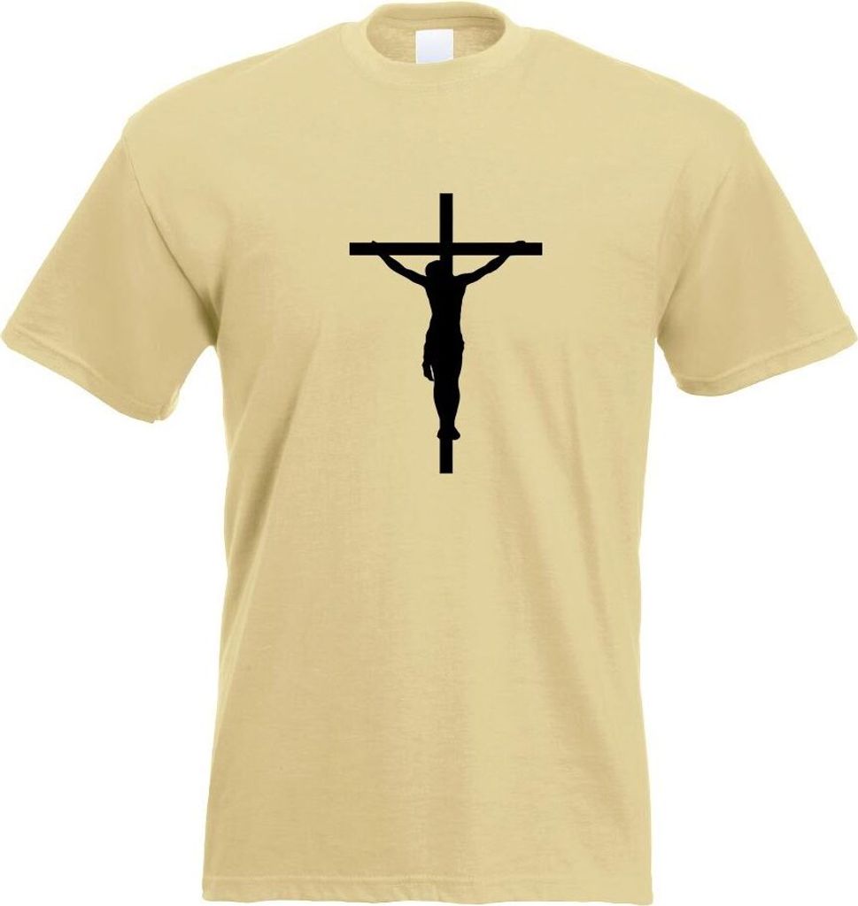 Kiwistar - T-Shirt - Khaki - Jesus am Kreuz Motiv Bedruckt Funshirt Design Print - mit Motiv Bedruckt - Funshirt Design - Sport - Freizeit - Herren...