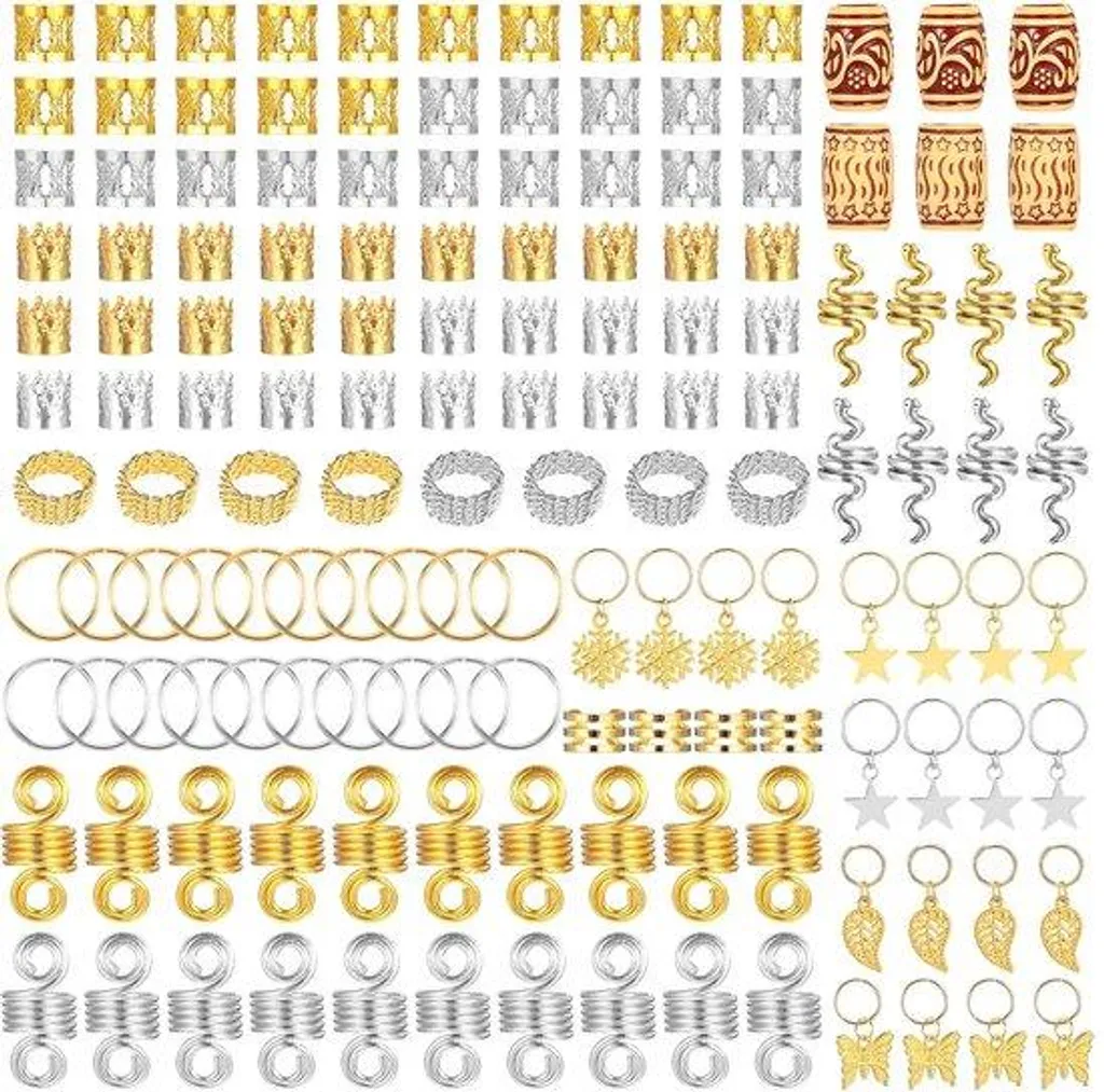 Accessoires Dreadlocks 146 Pièces en Métal Doré et Argenté en Spirale