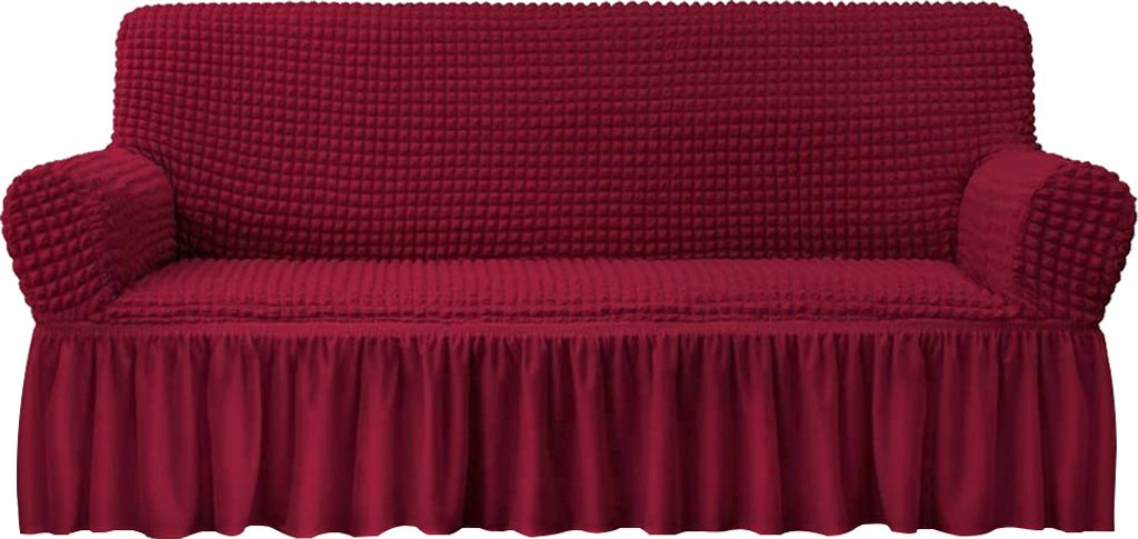 Stretch Sofabezug Sofa Sitzkissenbezug Plissee Rüschenrock Sofaüberzug europäischer Stil Sesselüberzug(3-Sitzer, Weinrot )