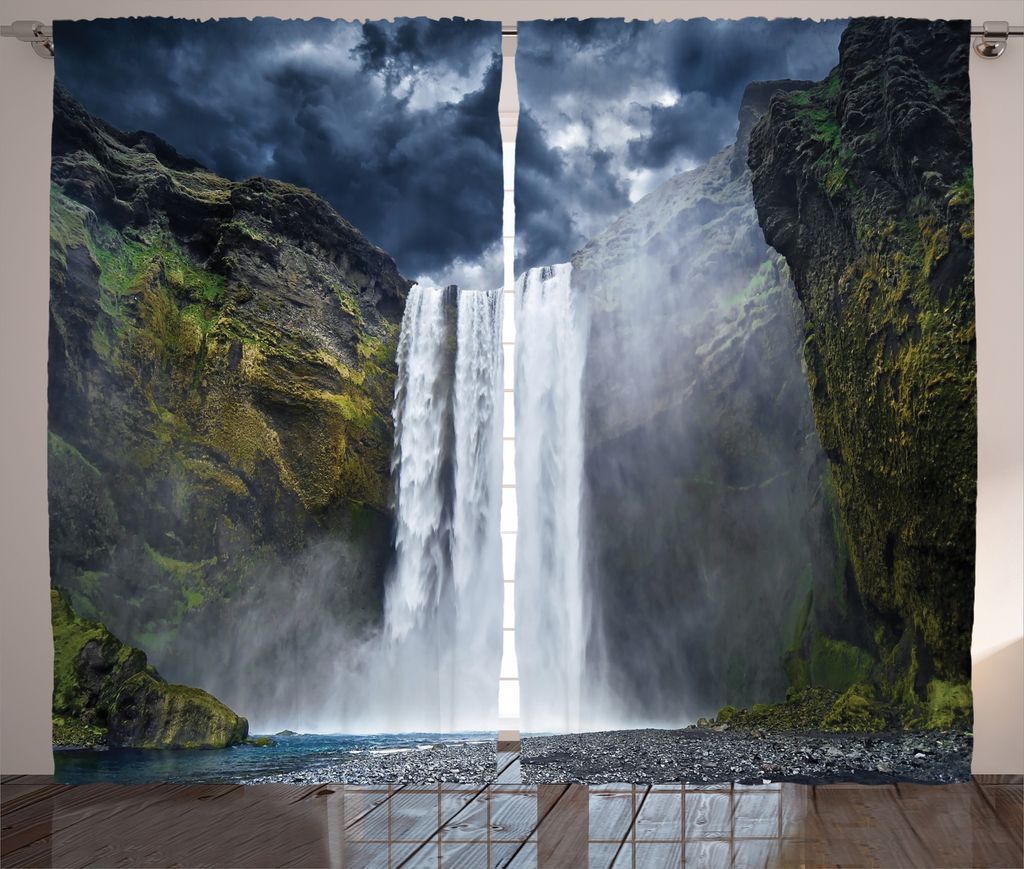 ABAKUHAUS Landschaft Rustikaler Vorhang, Amerika Cliffs Szene, Wohnzimmer Universalband Gardinen mit Schlaufen und Haken, 280 x 175 cm, Grün Weiß...