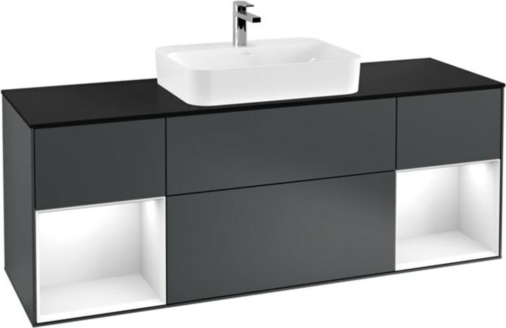 V&B Waschtischunterschrank Wandbeleuchtung Finion 160cm, Pl b m, Rg g w Lac, md bl. m Lac