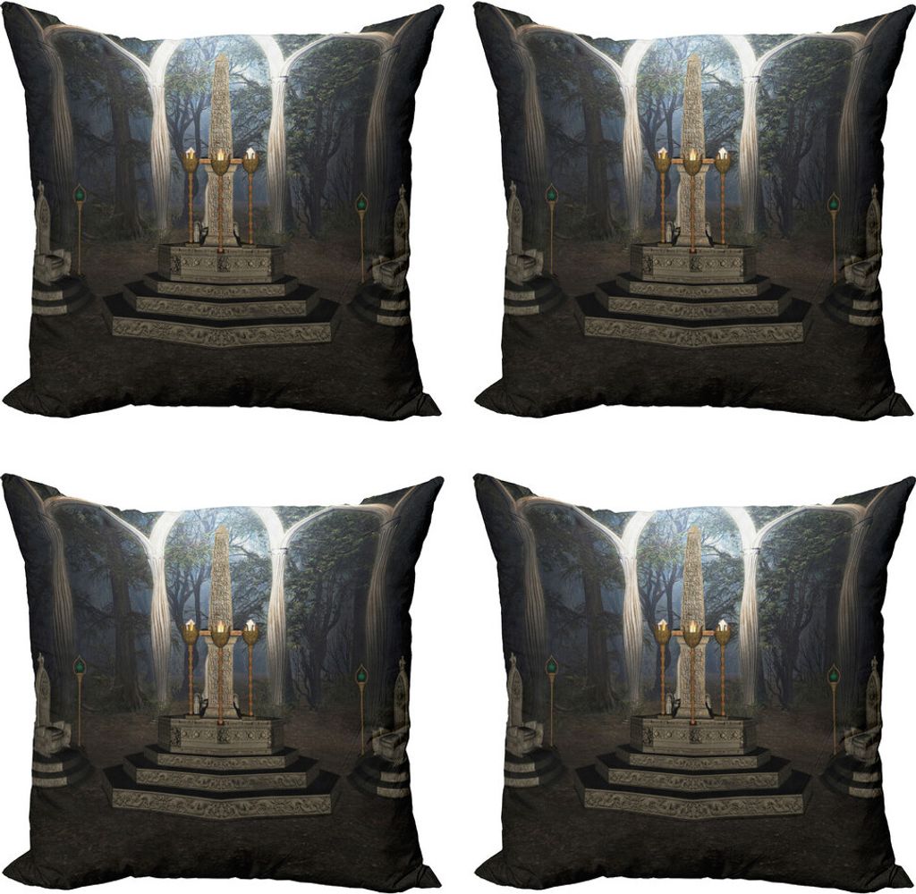 ABAKUHAUS gotisch Kissenbezug Set (4 Stück), geheime Wald, Moderner Doppelseitiger Digitaldruck, 45 cm x 45 cm, Dunkle Taupe und Abenddämmerung