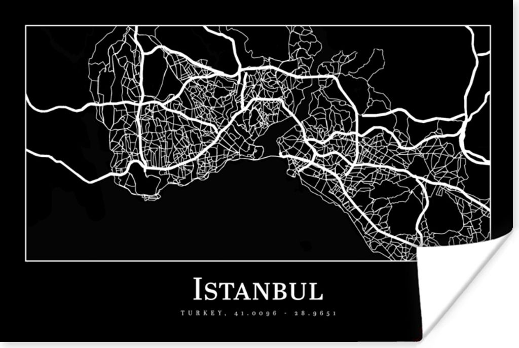 MuchoWow Poster Stadtplan - Istanbul - Karte 60x40 cm - Schlafzimmerdekoration