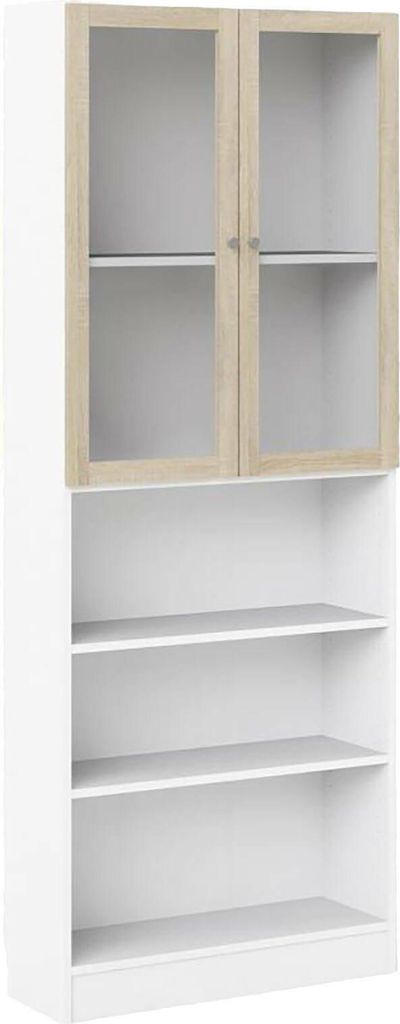 Bücherregal Chedeng, Büroregal, Mobiler Buchhalter, Bücherbrett, 79x28 h203 cm, Weiß und Eiche