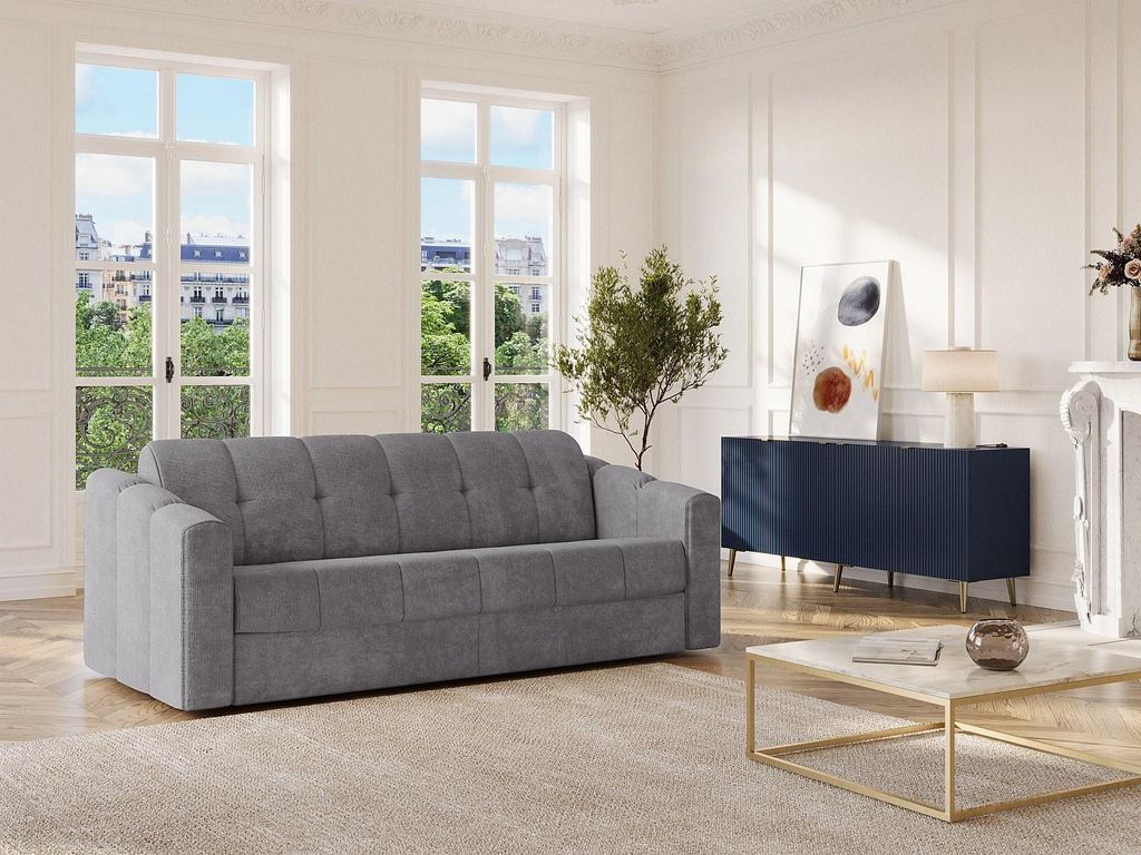 Schlafsofa mit Matratze 4-Sitzer - Strukturstoff - Grau - Liegefläche 160 cm - Matratze 18 cm - DARIELO